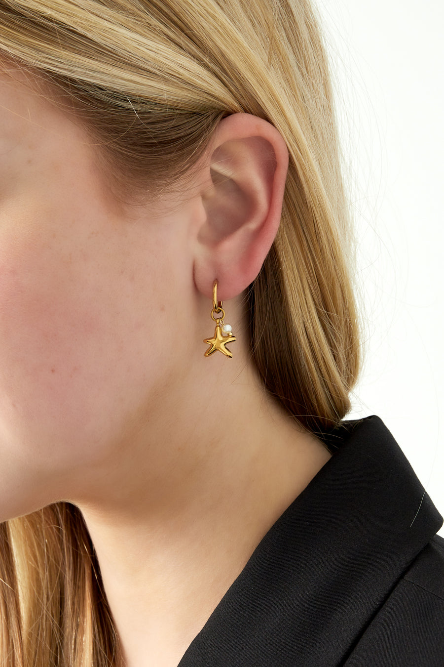 Boucles d'oreilles pendantes en acier inoxydable pour femmes, perle d'imitation motif étoile de mer