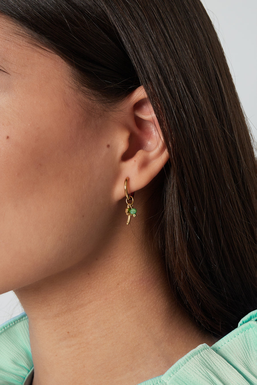 Boucles d'oreilles pendantes pour femme en acier inoxydable 304 avec motif végétal – vert