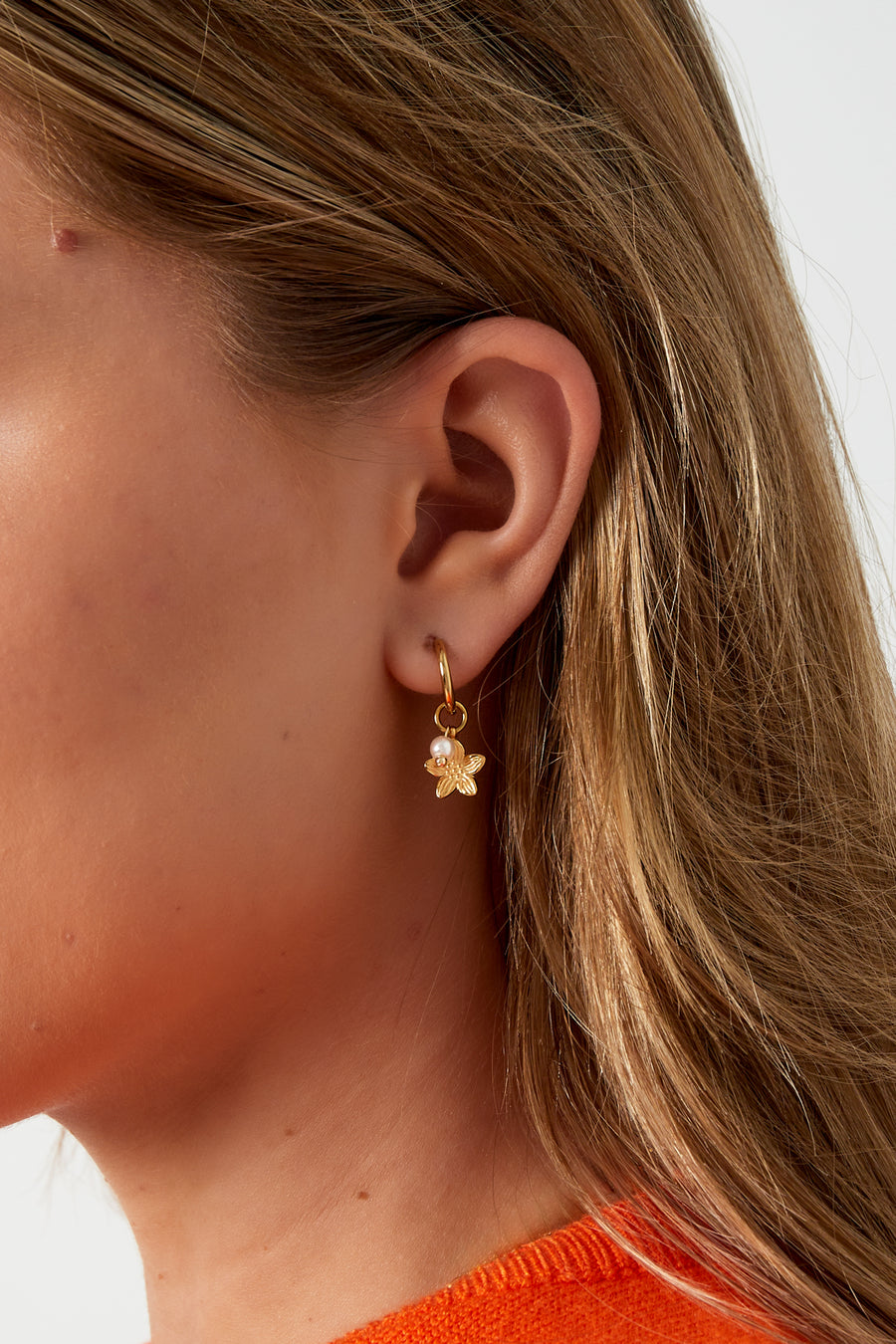 Boucles d'oreilles pendantes pour femme en acier inoxydable, perle d'imitation à motif floral