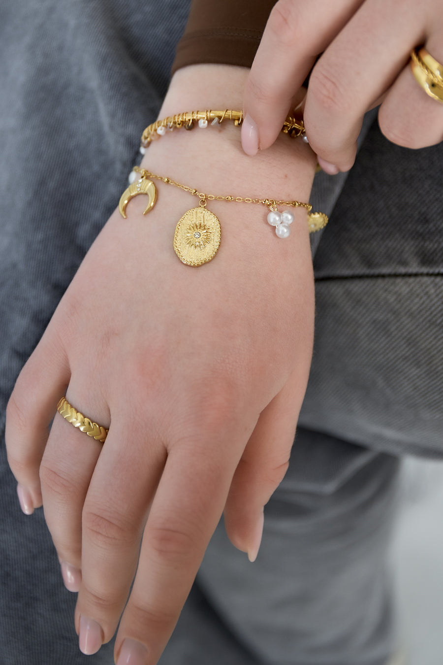 Bracelet à breloques pour femmes en acier inoxydable 304 – doré et argenté