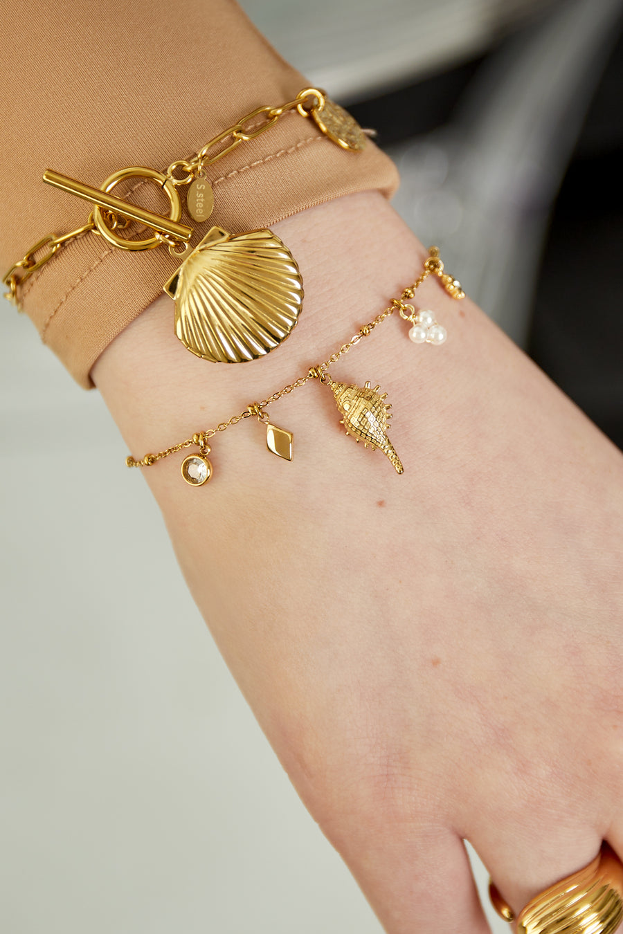 Bracelet à breloques pour femme en acier inoxydable 304 – couleur or et couleur argent