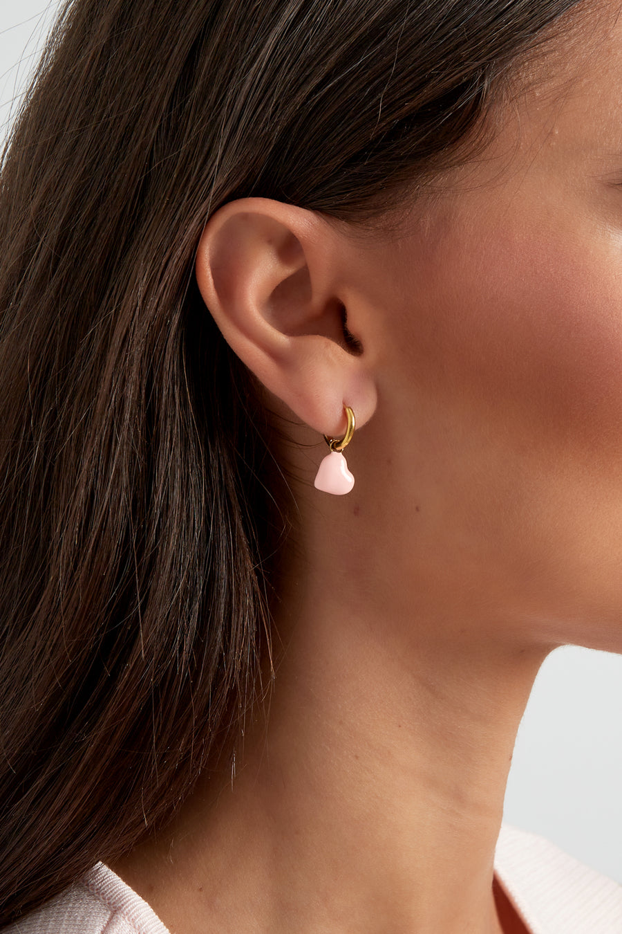 Boucles d'oreilles pendantes en acier inoxydable avec cœur rouge et rose pâle pour femme
