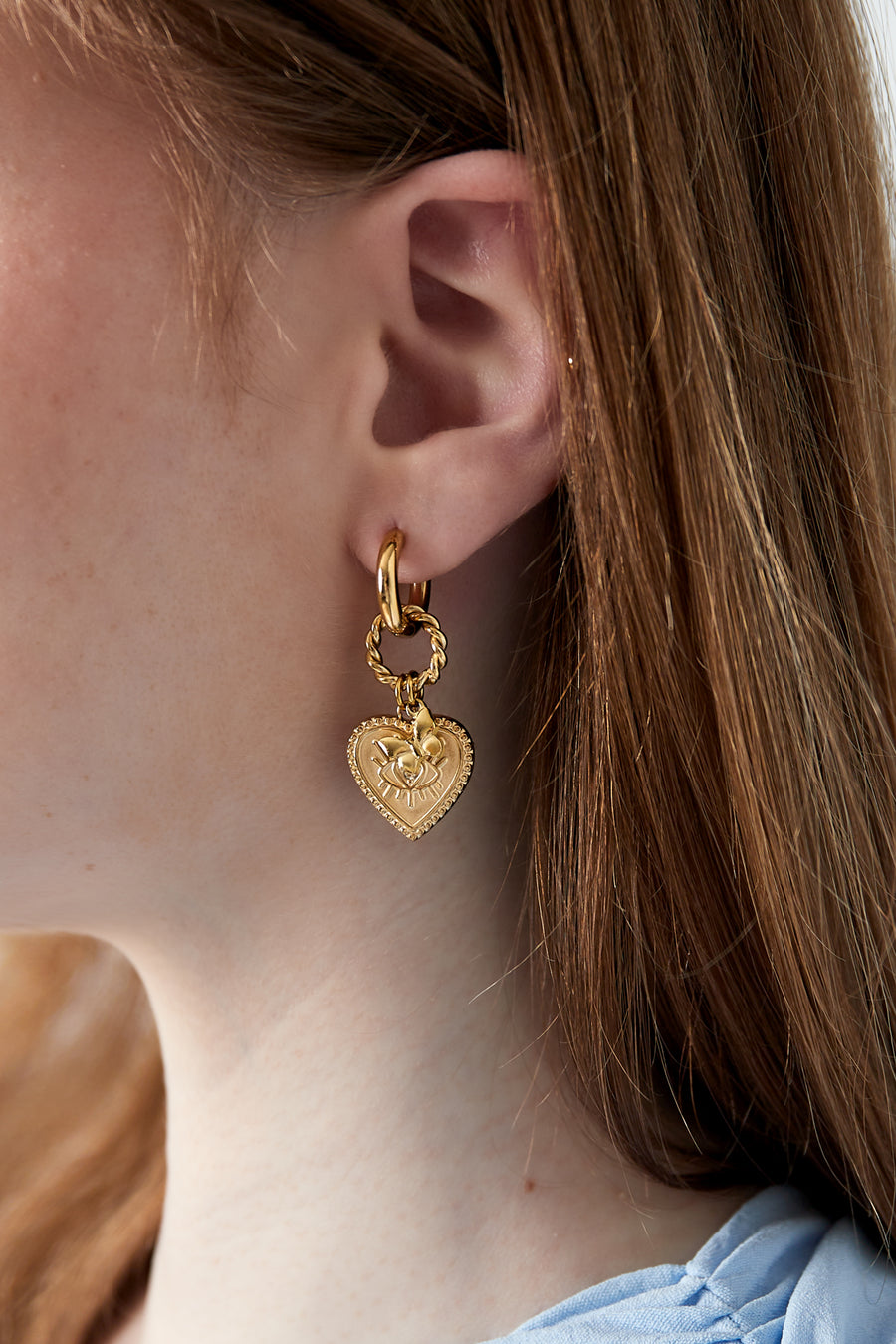 Boucles d'oreilles pendantes pour femmes en acier inoxydable 304, en forme de cœur – couleur or