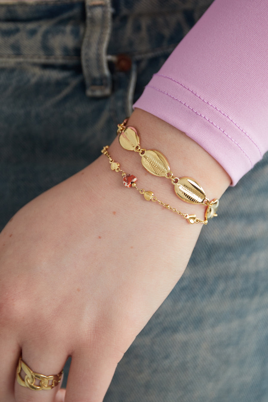 Bracelet à breloques pour femme en acier inoxydable avec cœur – orange et vert