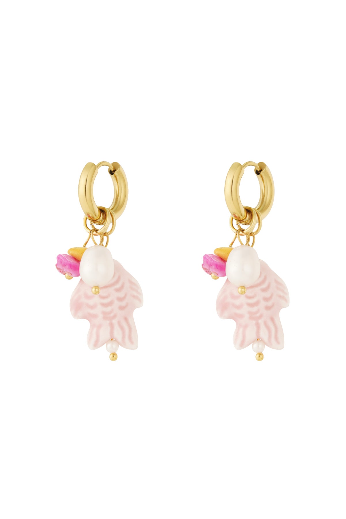 Boucles d'oreilles pendantes pour femmes en acier inoxydable, perles, coquillages, pierres, céramique avec motif animalier