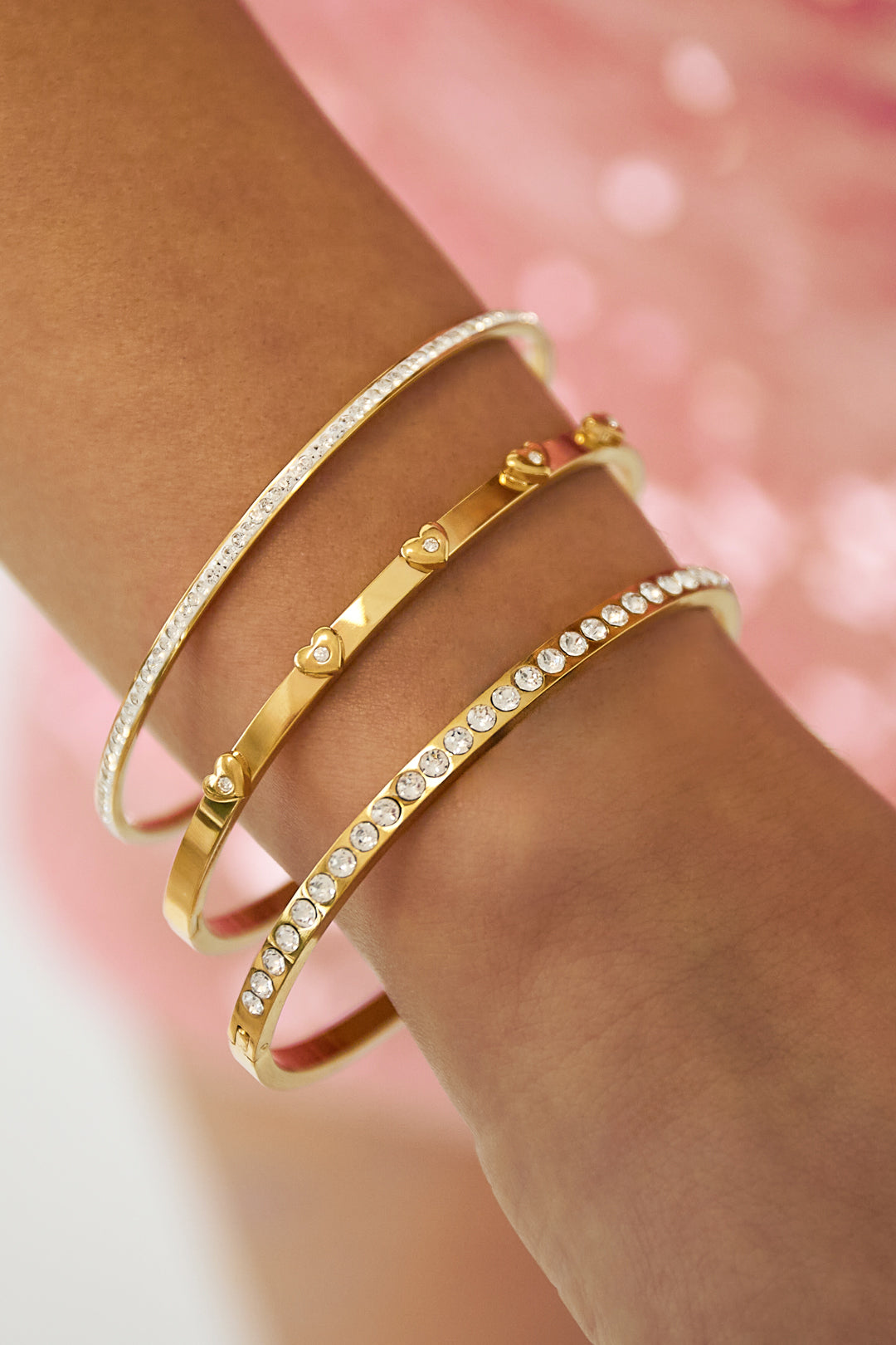 Women's Stainless Steel Heart Bangle - Gold and Silver Tone – image 2