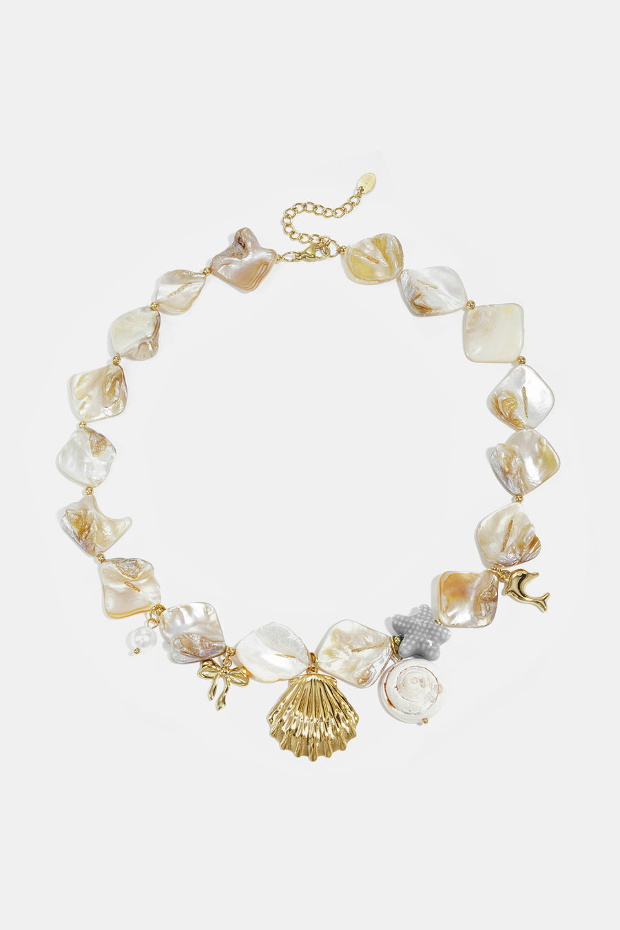 Collier de perles pour femme en acier inoxydable, coquillage, ABS avec détails océaniques
