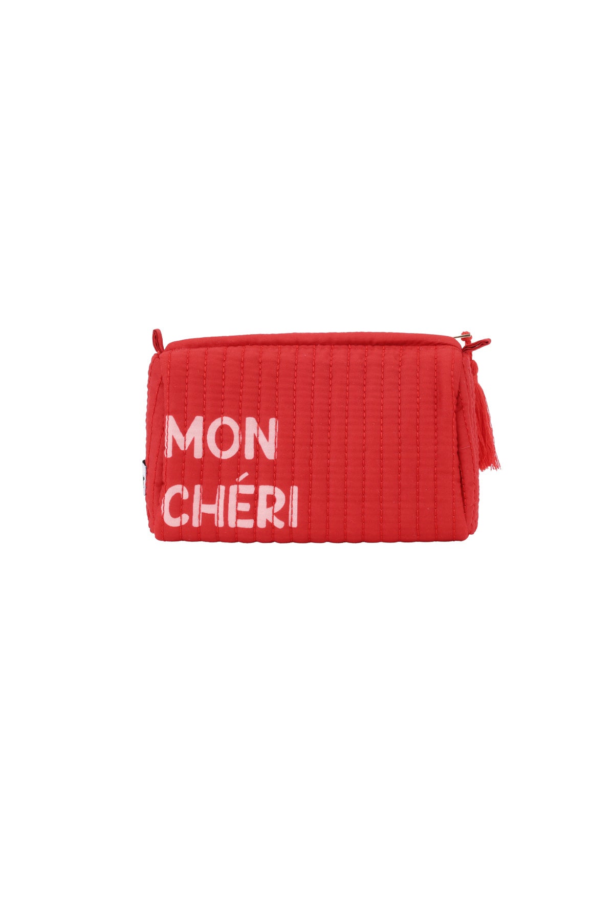 Trousse de maquillage 100 % polyester avec détail lettre – rouge et rose