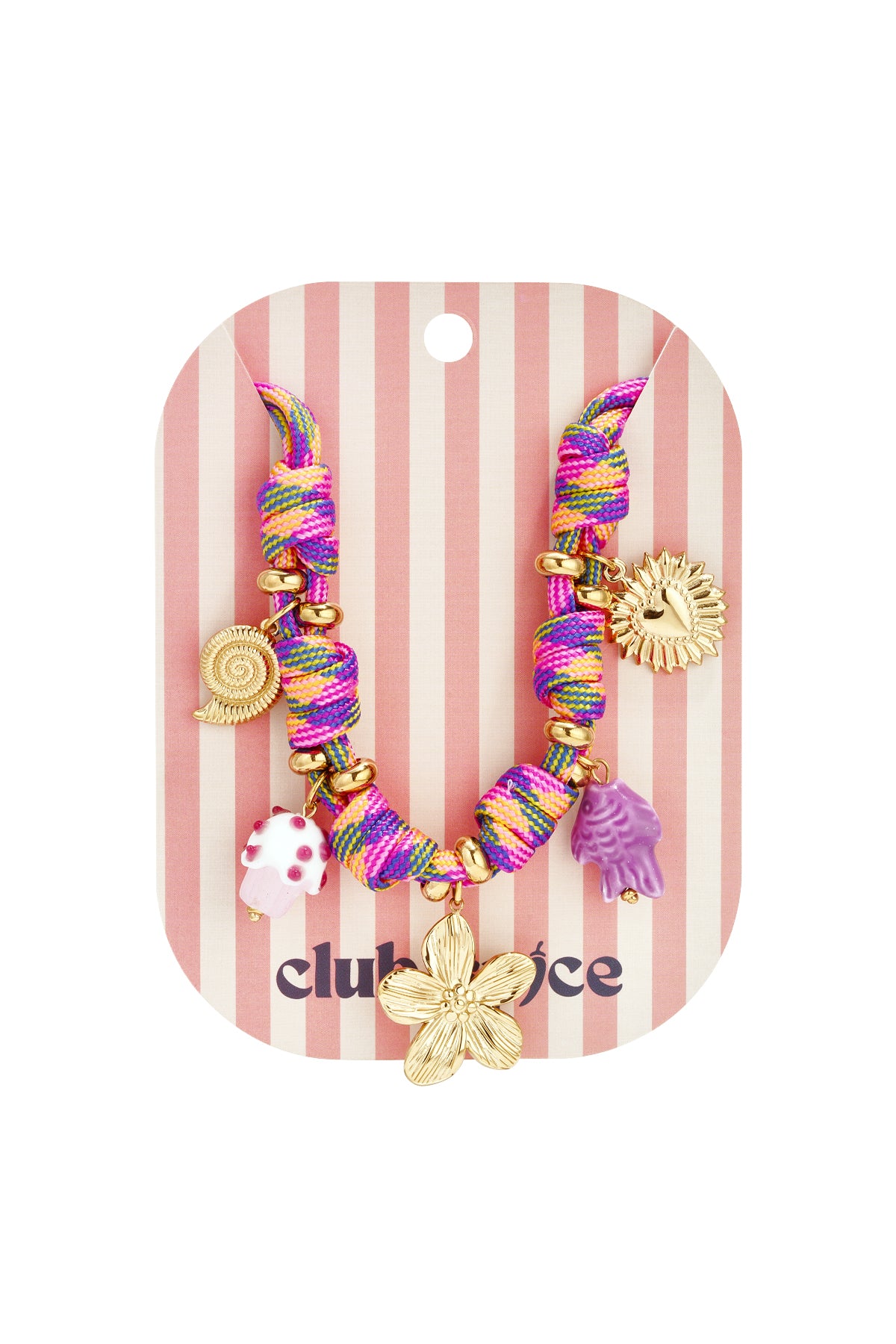 Braided ladies' necklace made of stainless steel, enamel, ceramic, cord with floral motif – purple – image 3