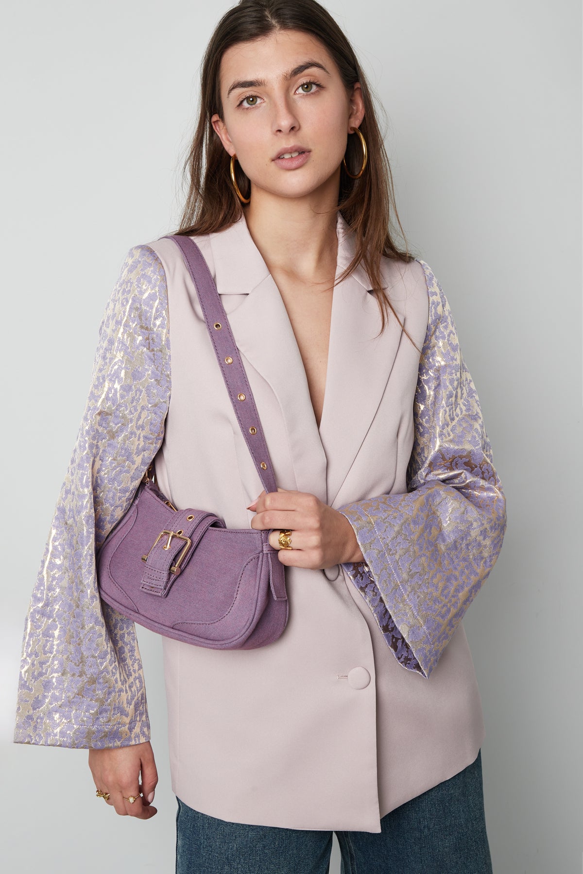 Women's shoulder bag made of polyester – blue and pink – image 2