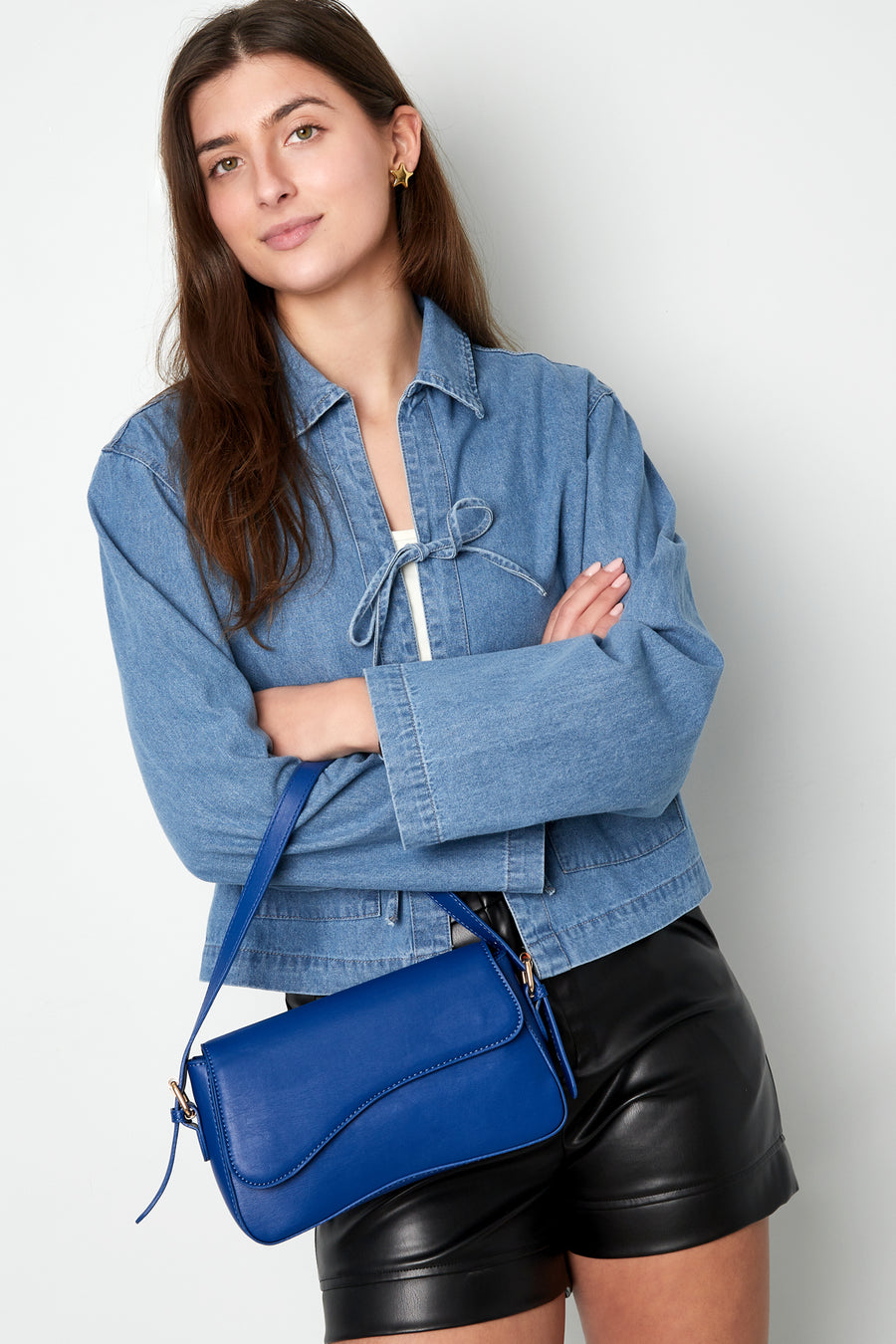 Sac bandoulière femme en PU – noir et bleu