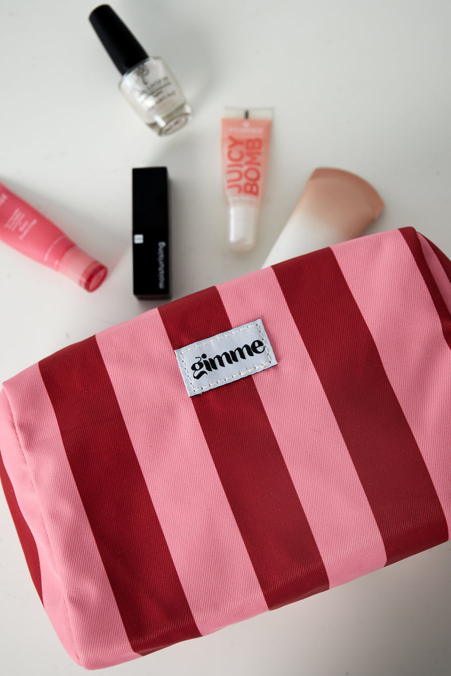 Toilettas grote streep - Roze rood