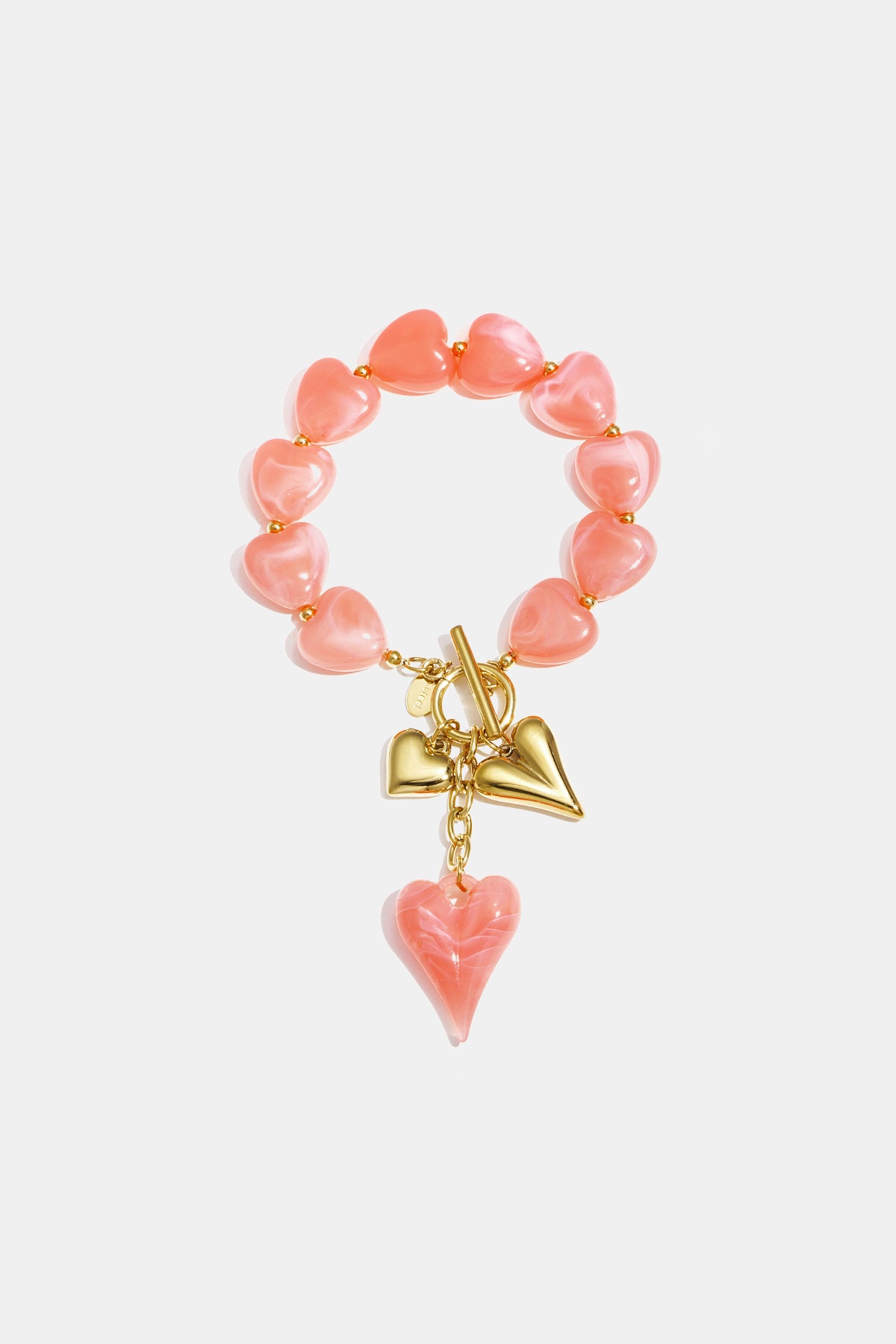 Dames kralenarmband met hangende harten in bruin