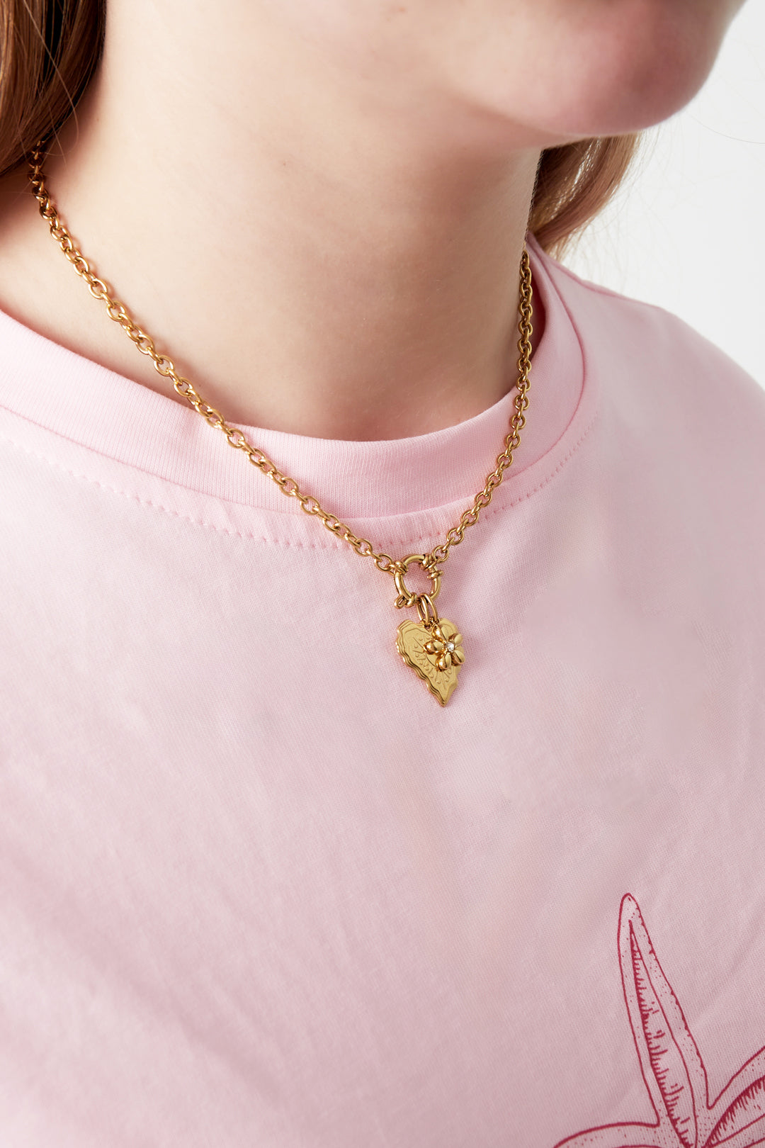 Women's Necklace with Stainless Steel Heart-Shaped Flower Pendant - Gold-Colored – image 2
