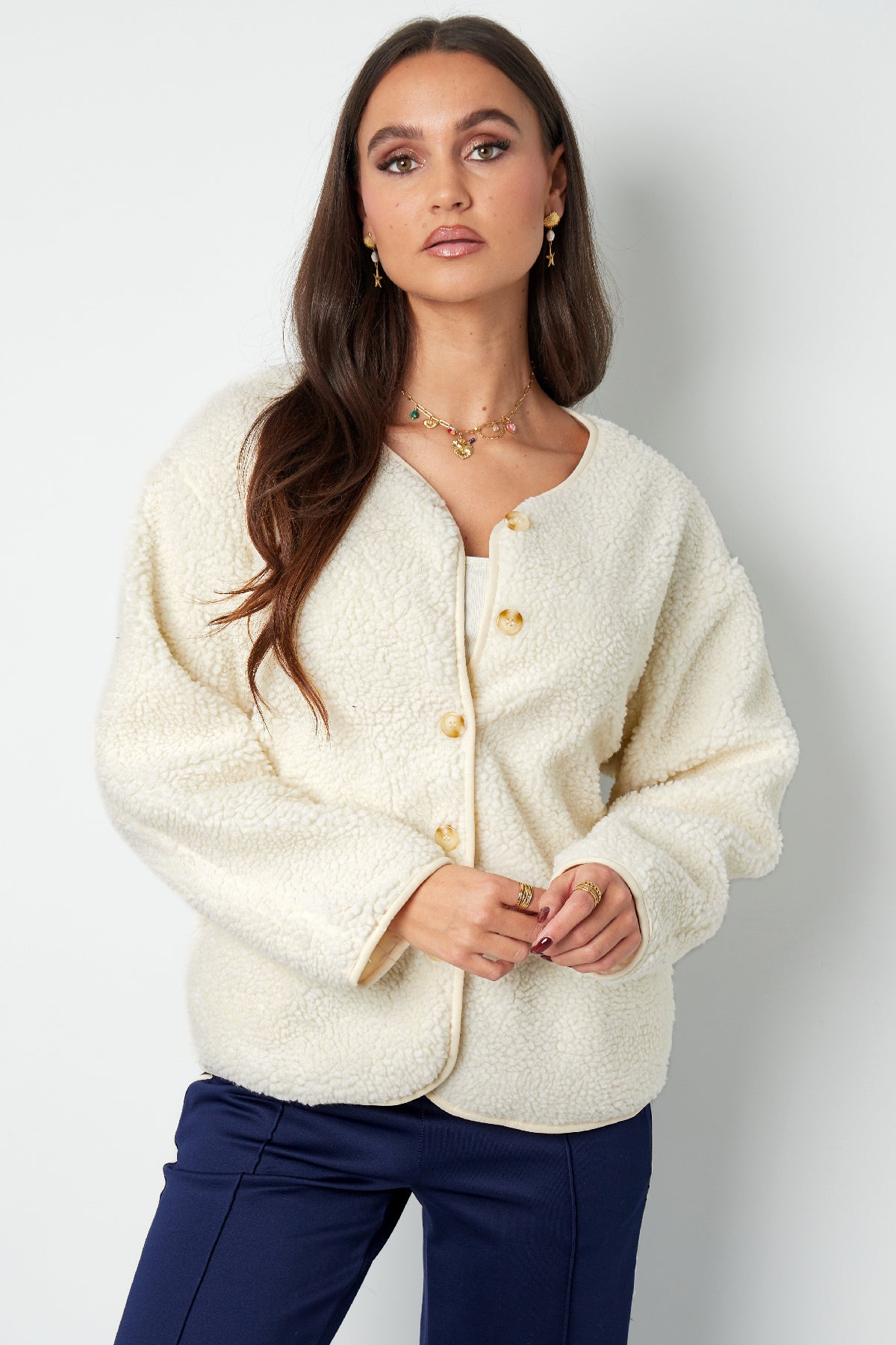 Dames teddy coat van geweven polyester – productfoto 4