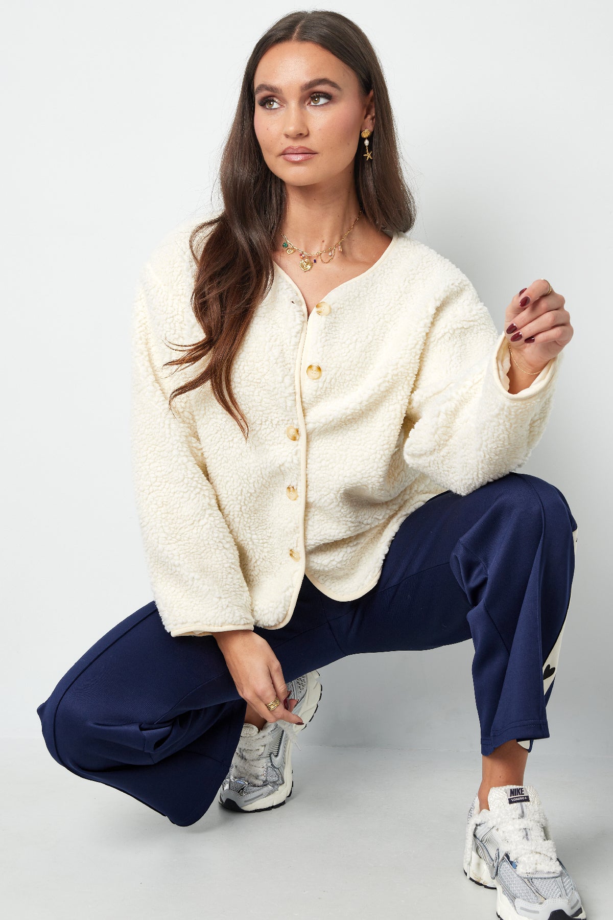 Dames teddy coat van geweven polyester – productfoto 8