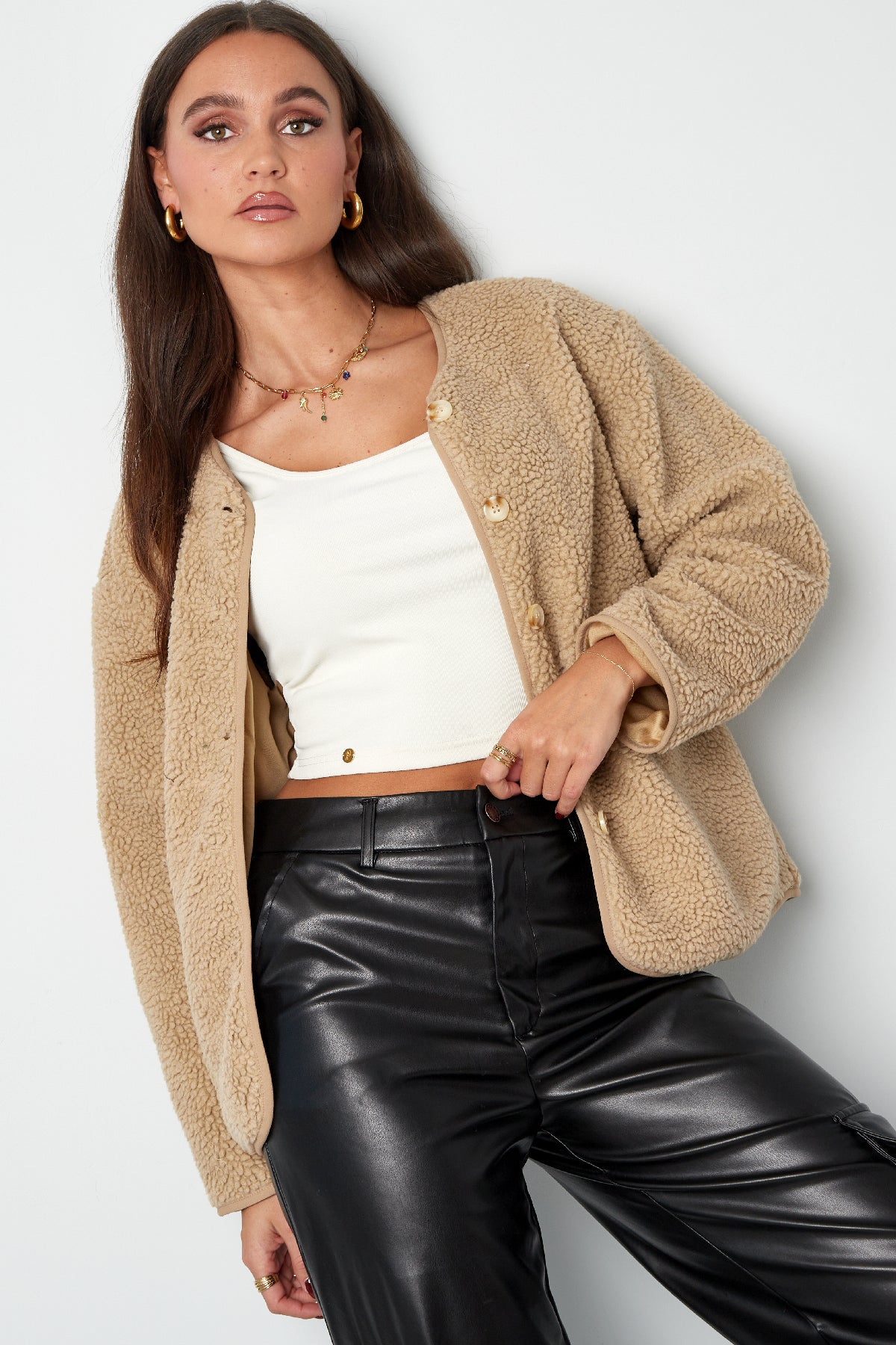 Dames teddy coat van geweven polyester – productfoto 5