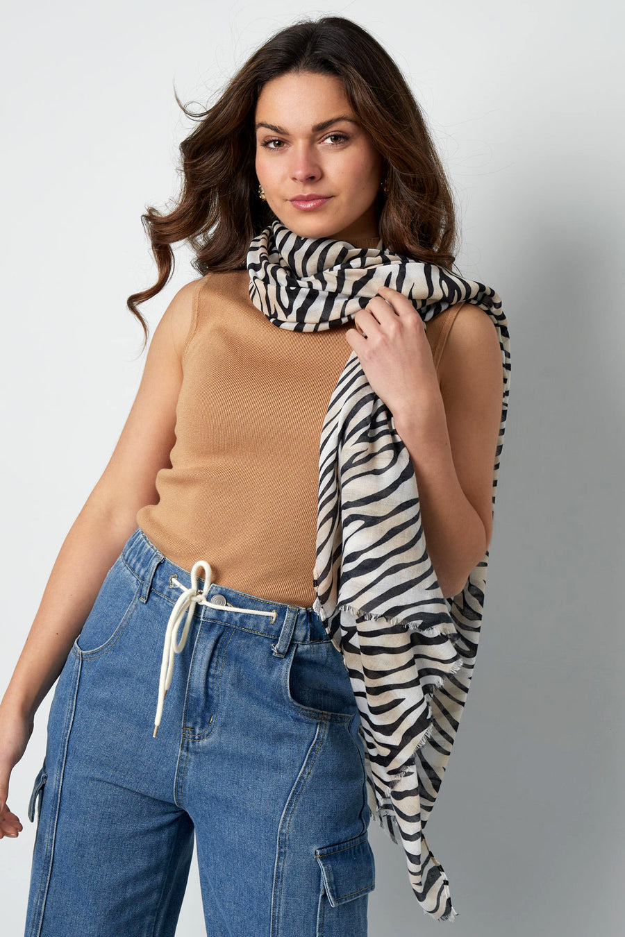 Écharpe d'été pour femme en polyester imprimé animal – beige