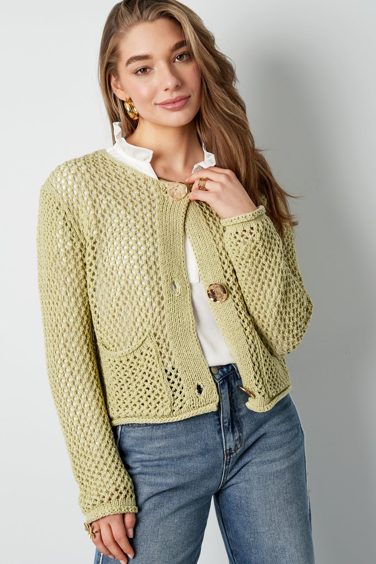 Gebreide Polyester Vrouwen Cardigan Open Voorkant Haakpatroon