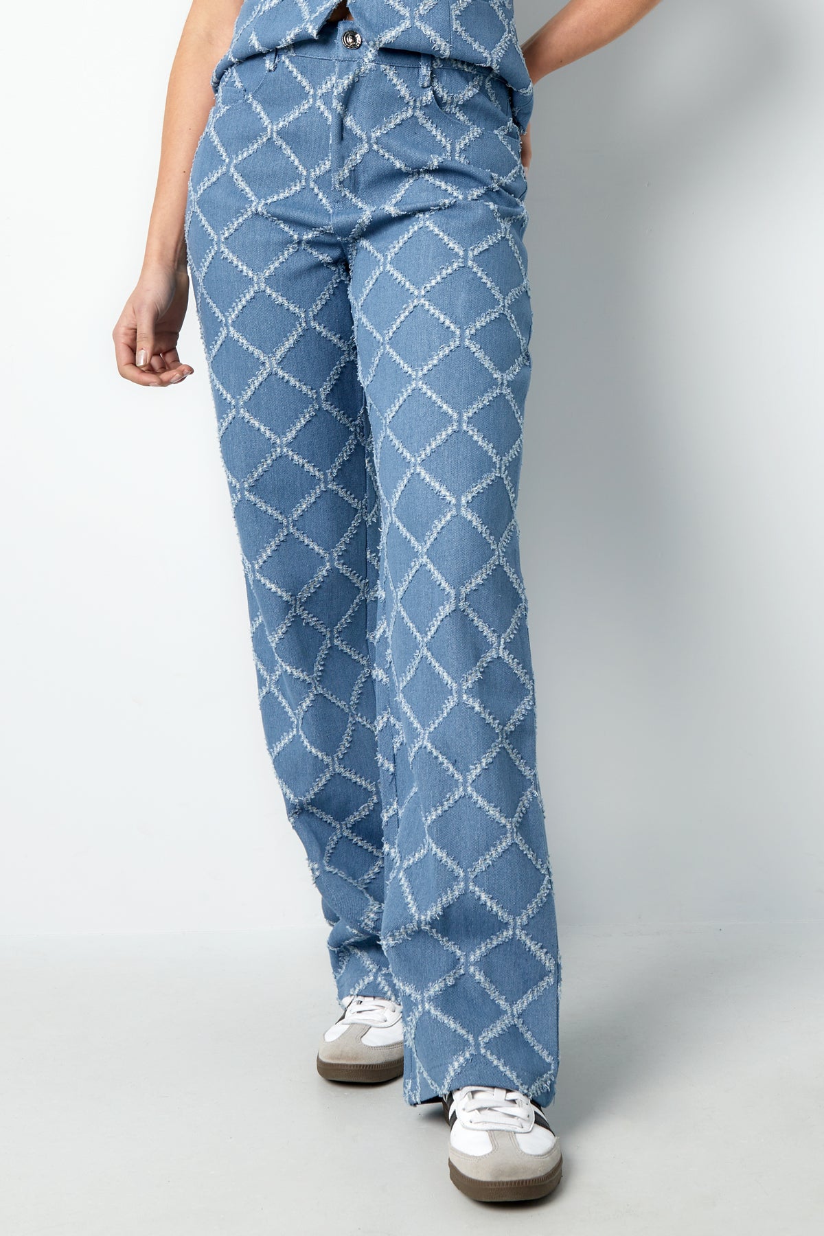 Jean pour femme à motif carreaux et coupe droite – photo 2