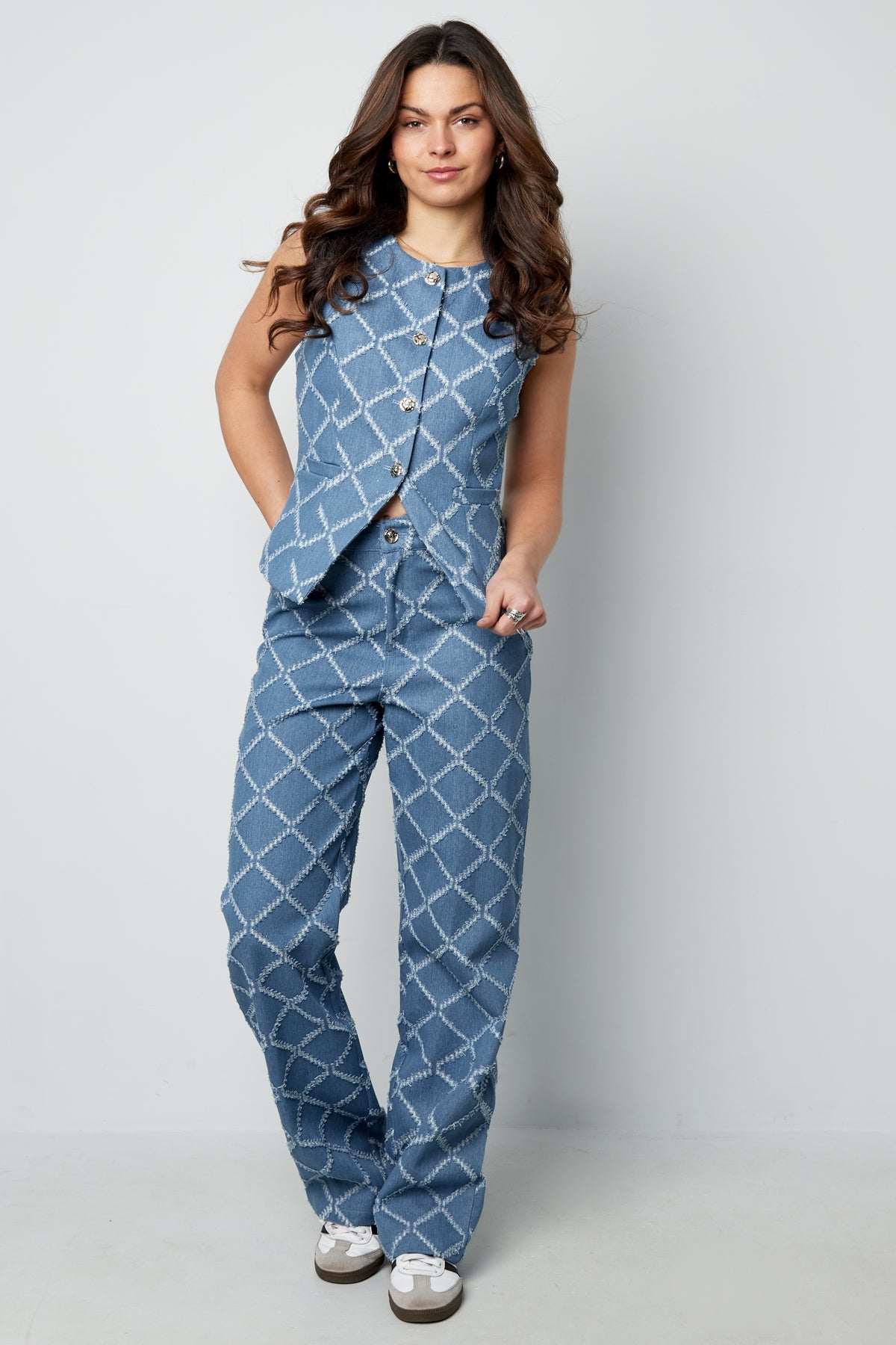 Jean pour femme à motif carreaux et coupe droite – photo 4