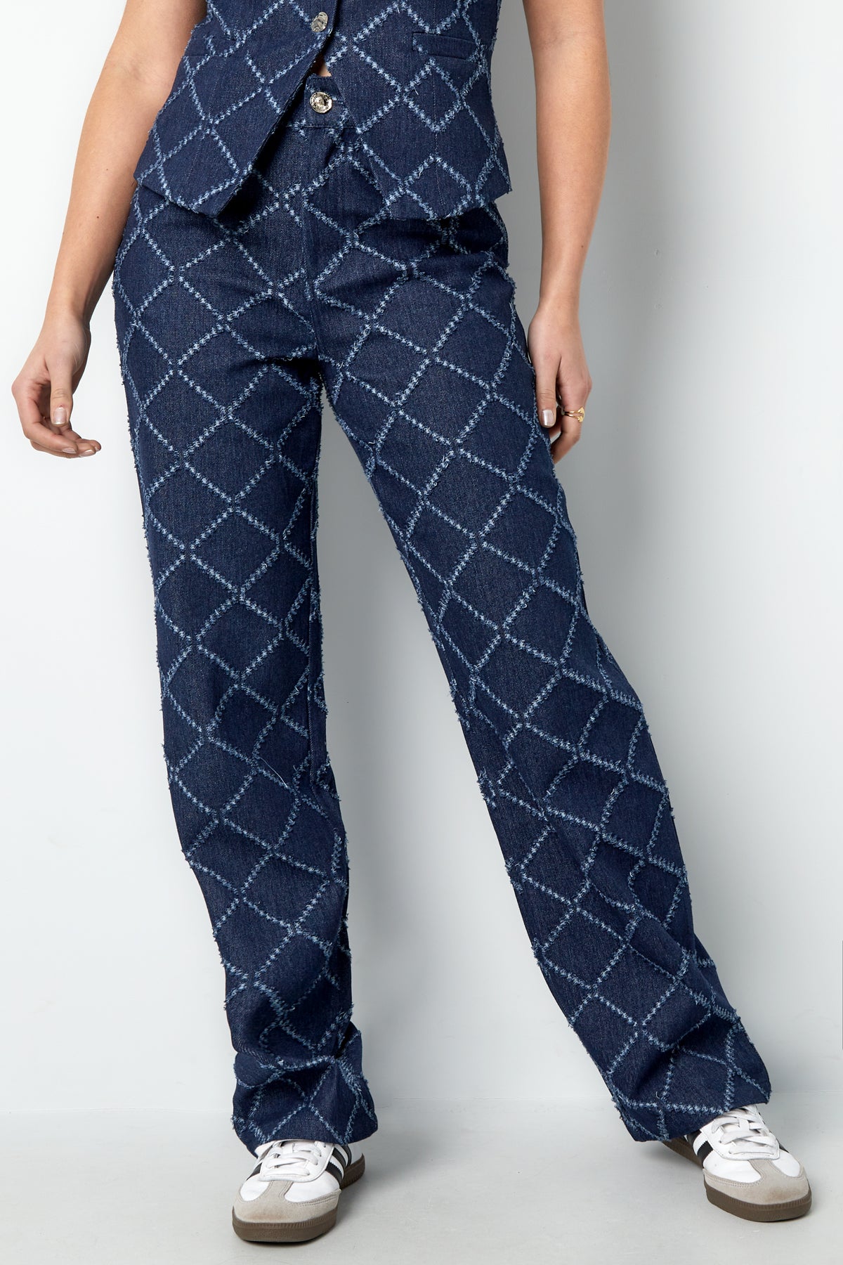 Jean pour femme à motif carreaux et coupe droite – photo 5