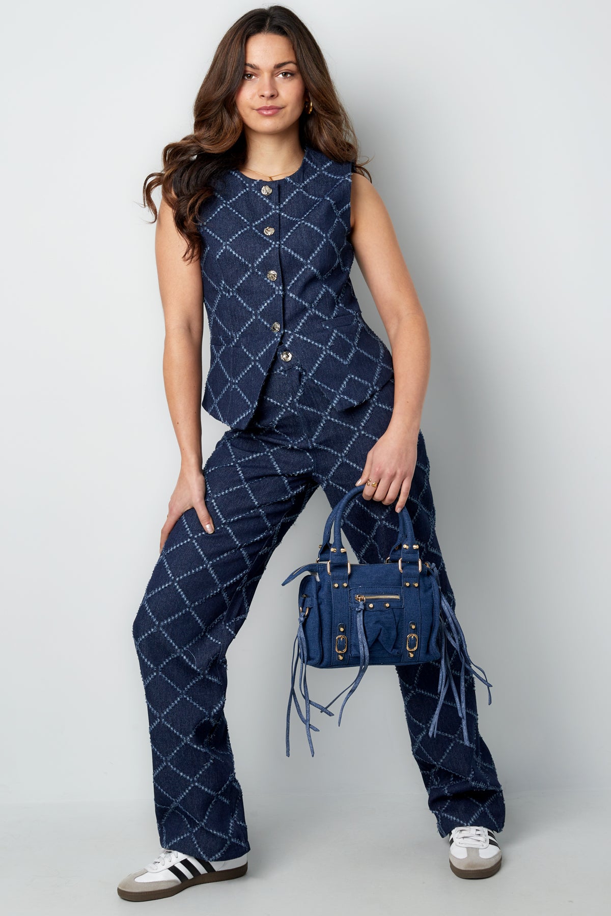 Jean pour femme à motif carreaux et coupe droite – photo 3