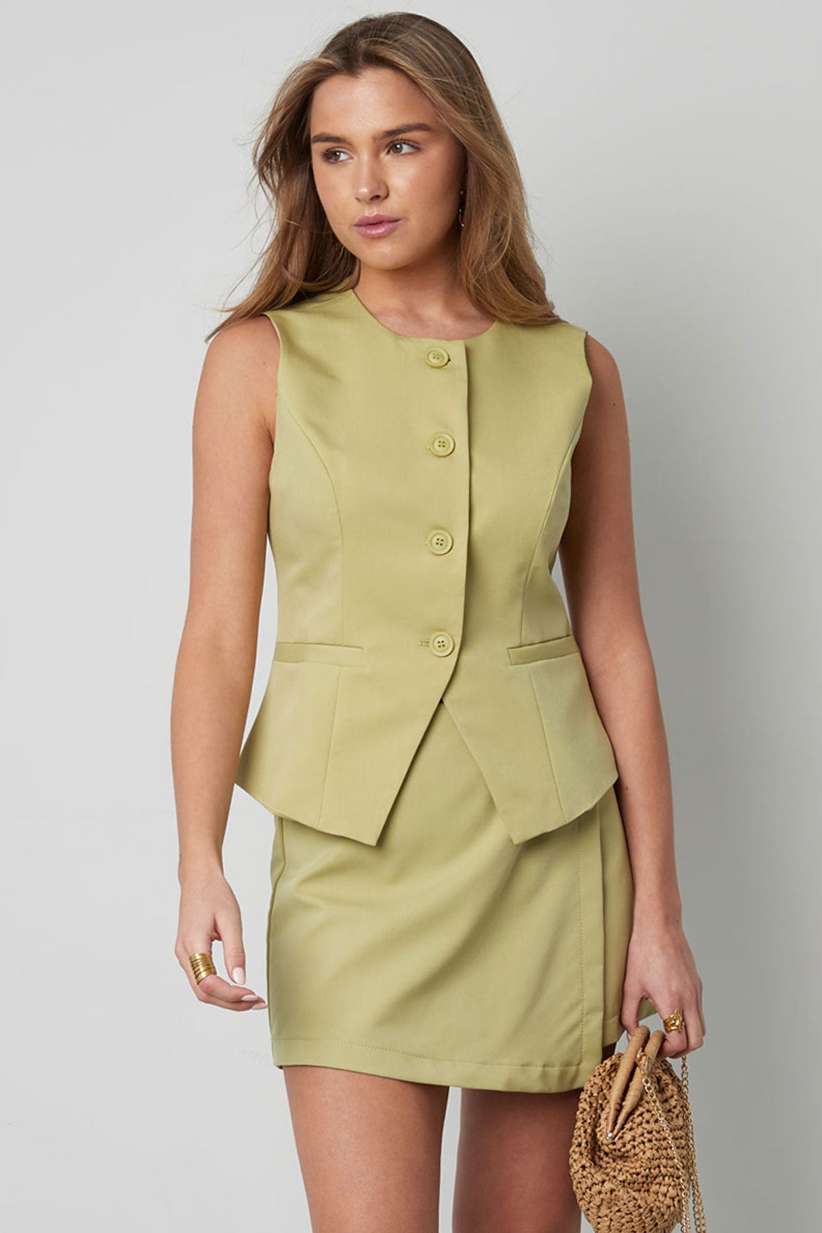 Dames gestructureerde mouwloze top met knoopsluiting – productfoto 2