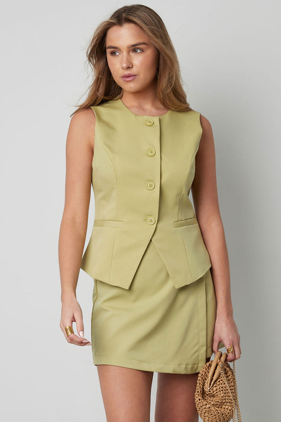 Dames gestructureerde mouwloze top met knoopsluiting – productfoto 2