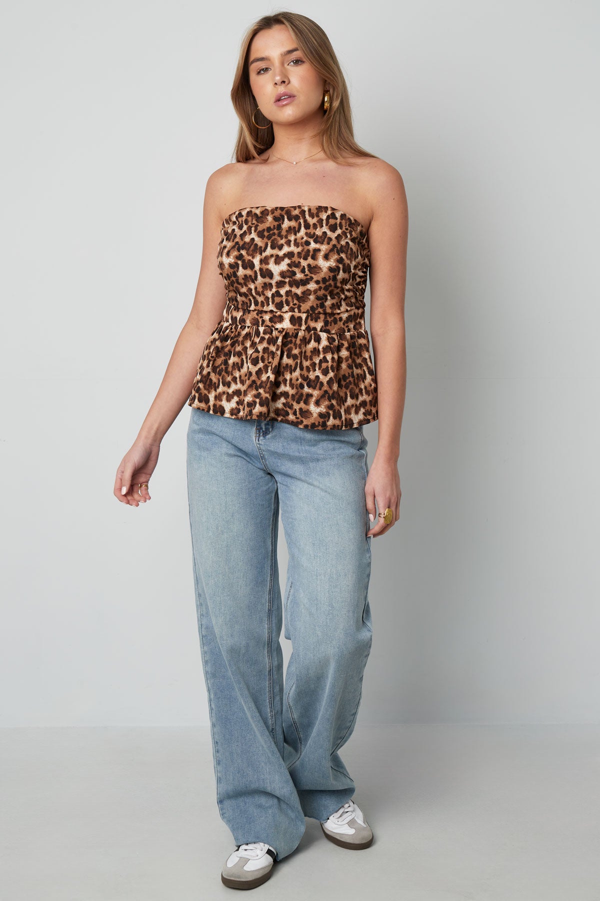 Haut bustier pour femmes à imprimé léopard et coupe péplum – marron – photo 3
