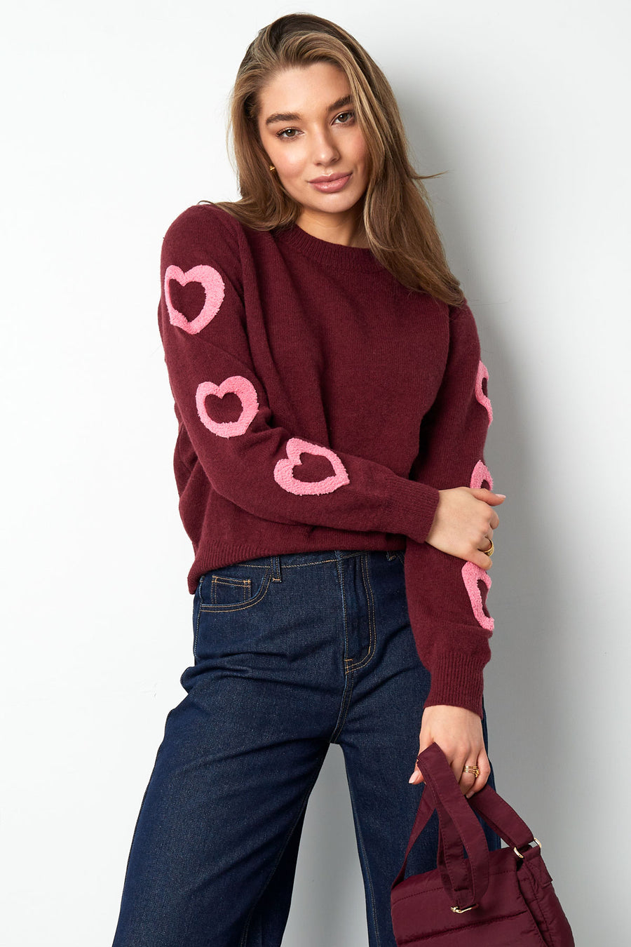 Pull en maille pour femme avec motif cœur et col rond