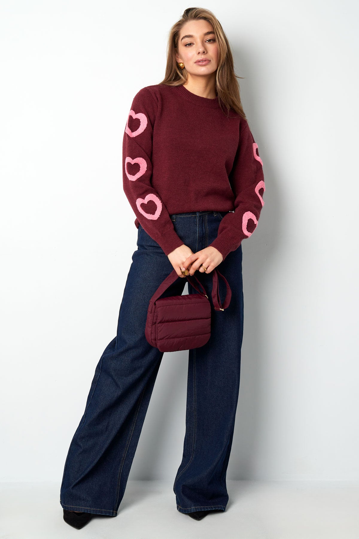 Pull en maille pour femme avec motif cœur et col rond – photo 4