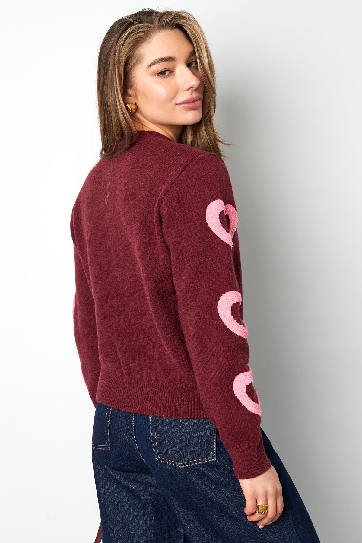Pull en maille pour femme avec motif cœur et col rond – photo 3