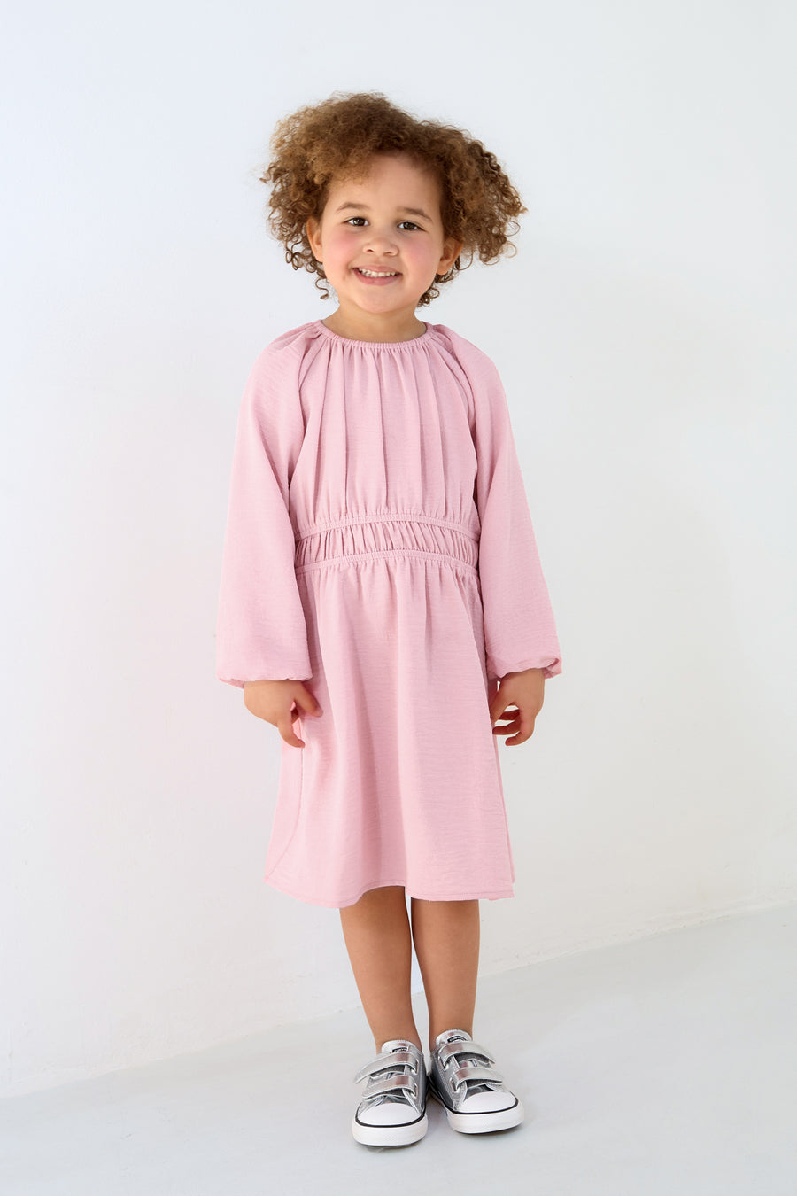 Dames paarse jurk van polyester met plooien – productfoto 2
