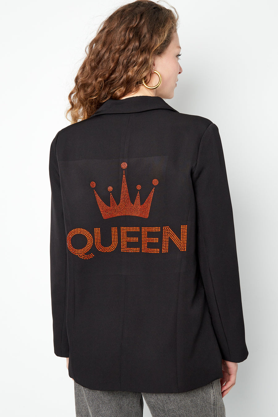 Dames zwarte blazer met geborduurde kroon – productfoto 2