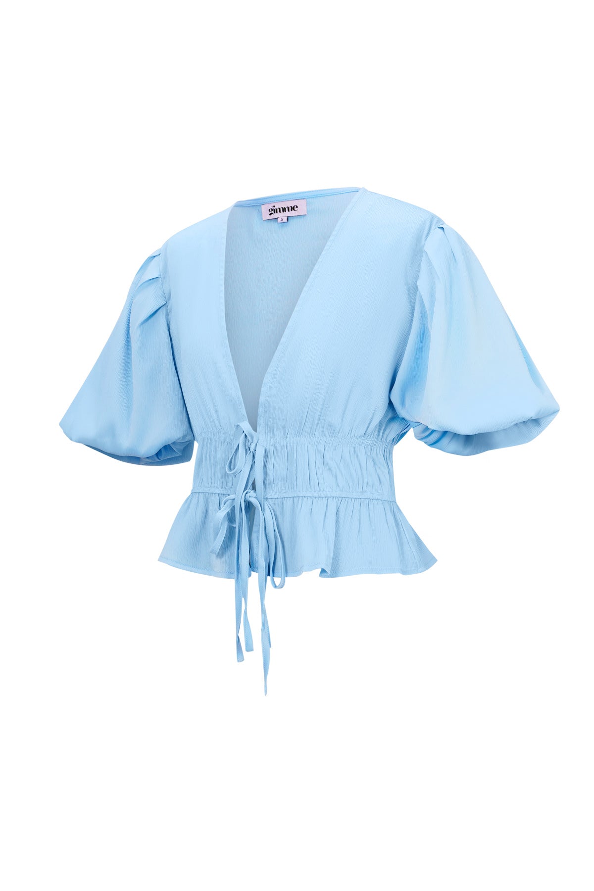 Top à manches courtes, détail de lien à nouer et manches bouffantes – photo 2