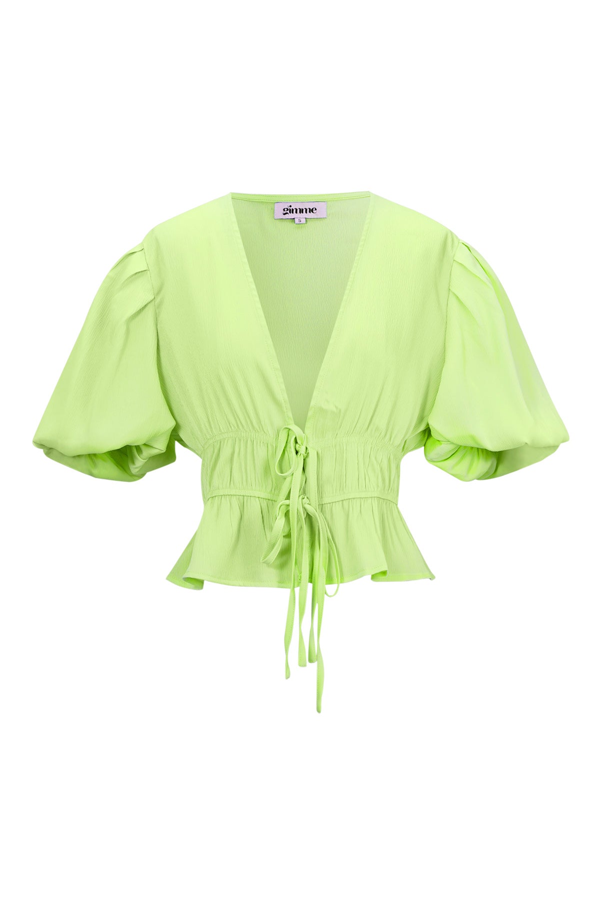 Short-sleeved top with tie detail and puff sleeves