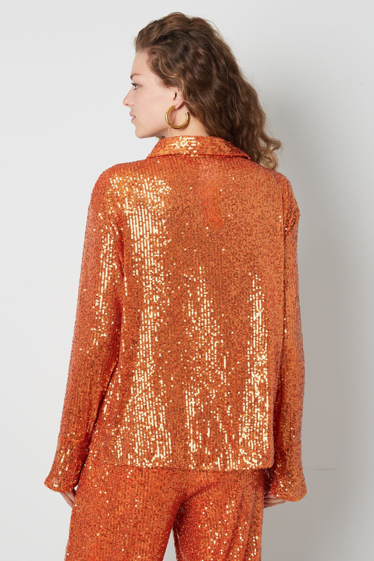 Polyester Pailletten Vrouwen Overhemd Glanzend Lange Mouw