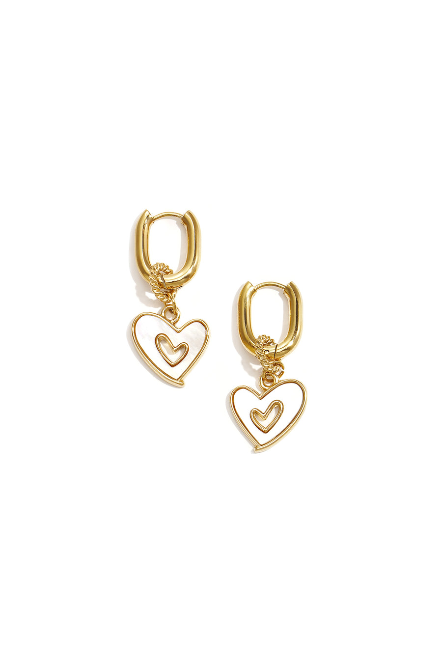 Women's Stainless Steel Dangle Heart Earrings - Gold-colored