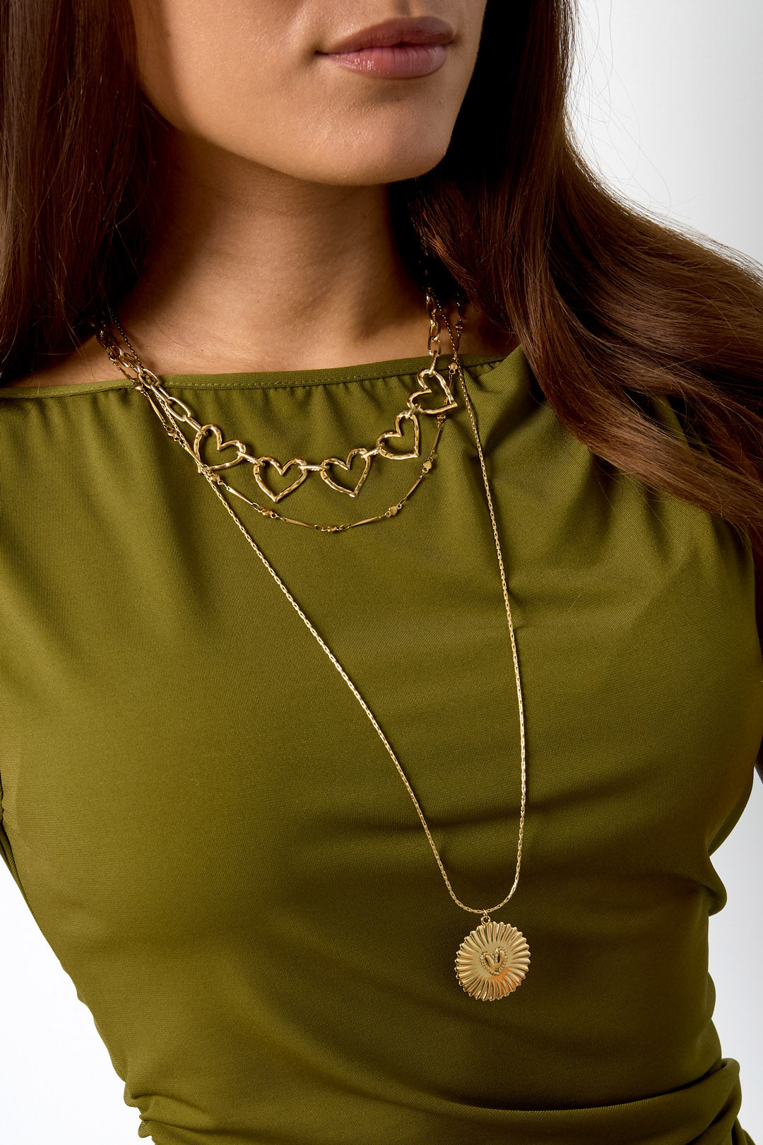 Long collier en acier inoxydable avec cœur pour femme – couleur or – photo 5