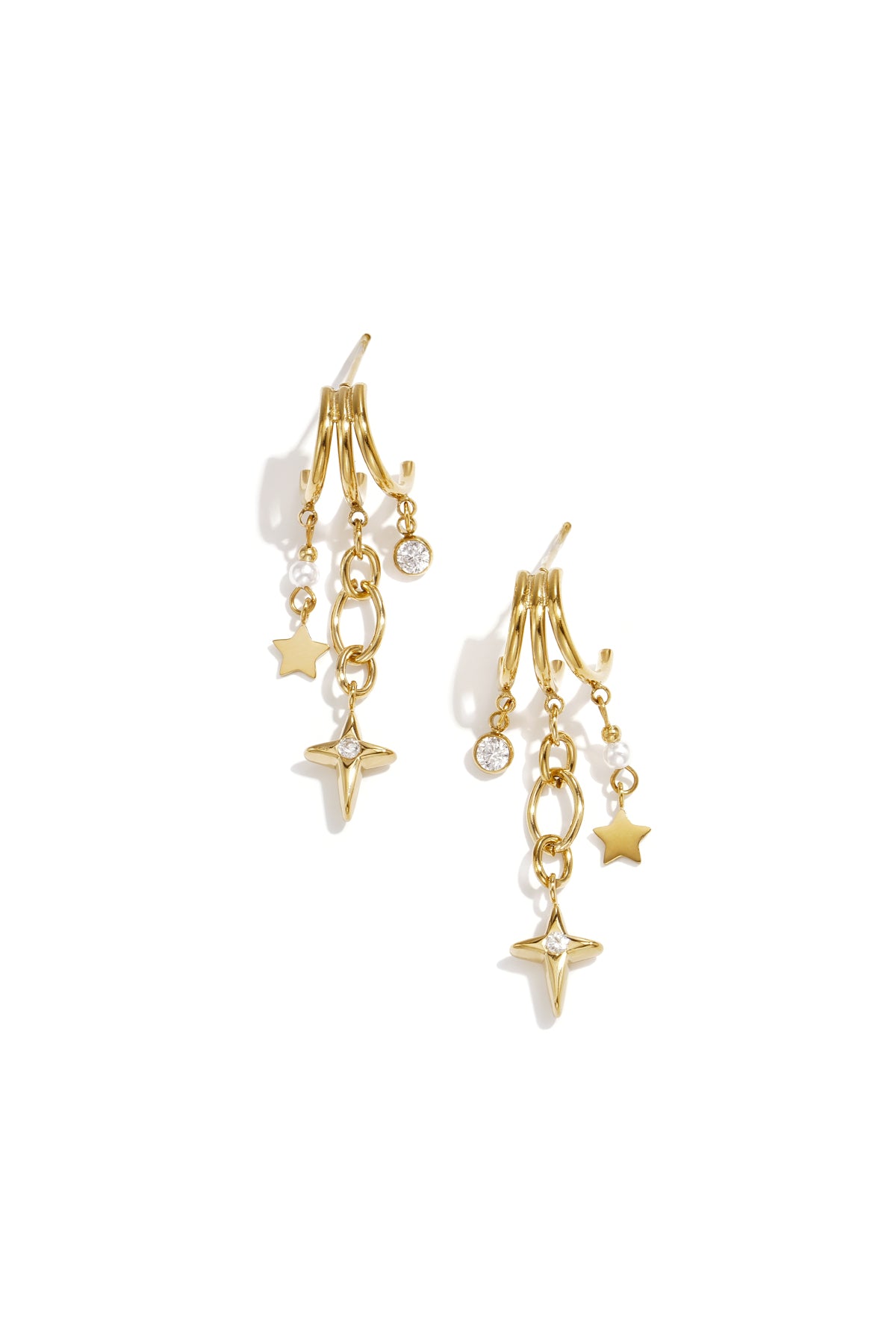 Women's Dangle Earrings, Stainless Steel, Zircon, ABS with Star Motif