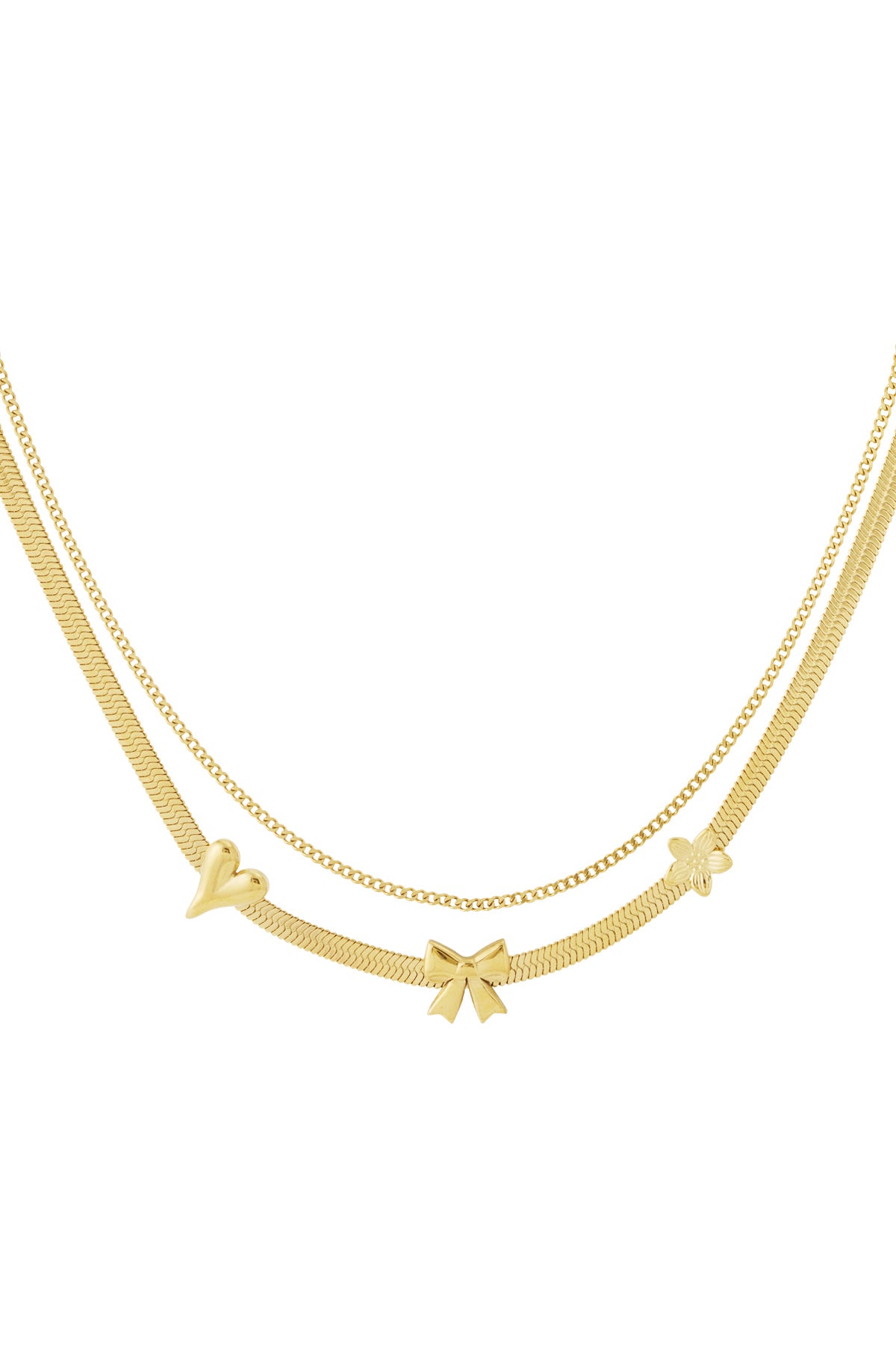 Collier pour femmes à couches en acier inoxydable 304 avec pendentif cœur – couleur or