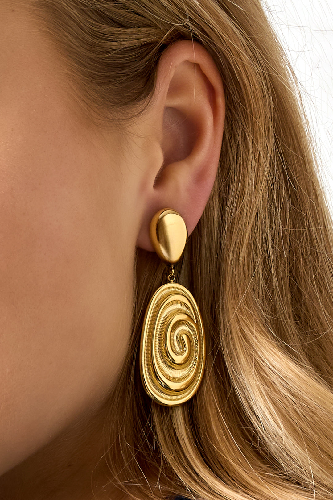 Women's Stainless Steel Organic Shape Drop Earrings – Gold Tone – image 3