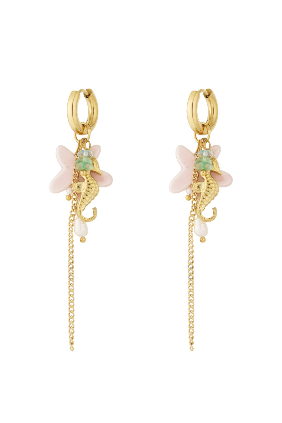 Boucles d'oreilles pendantes pour femmes en acier inoxydable, perles, pierres, coquillages, céramique avec détails océaniques
