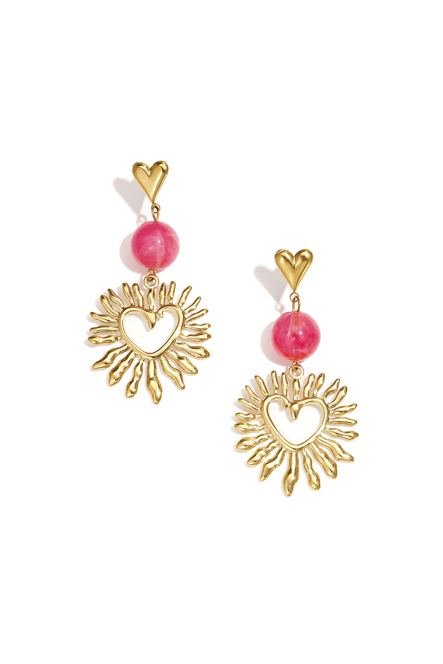 Women's Stainless Steel Drop Earrings with Heart Shape – Rose Red and Green
