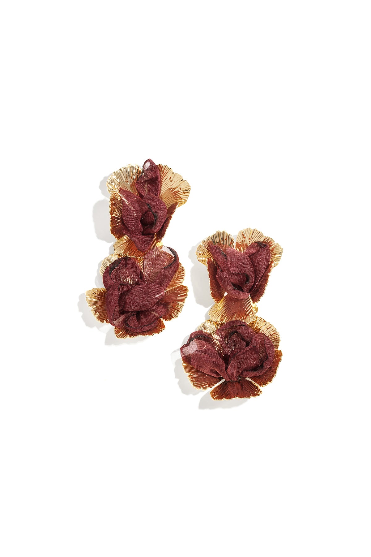 Boucles d'oreilles pendantes pour femmes en polyester avec motif floral – marron foncé