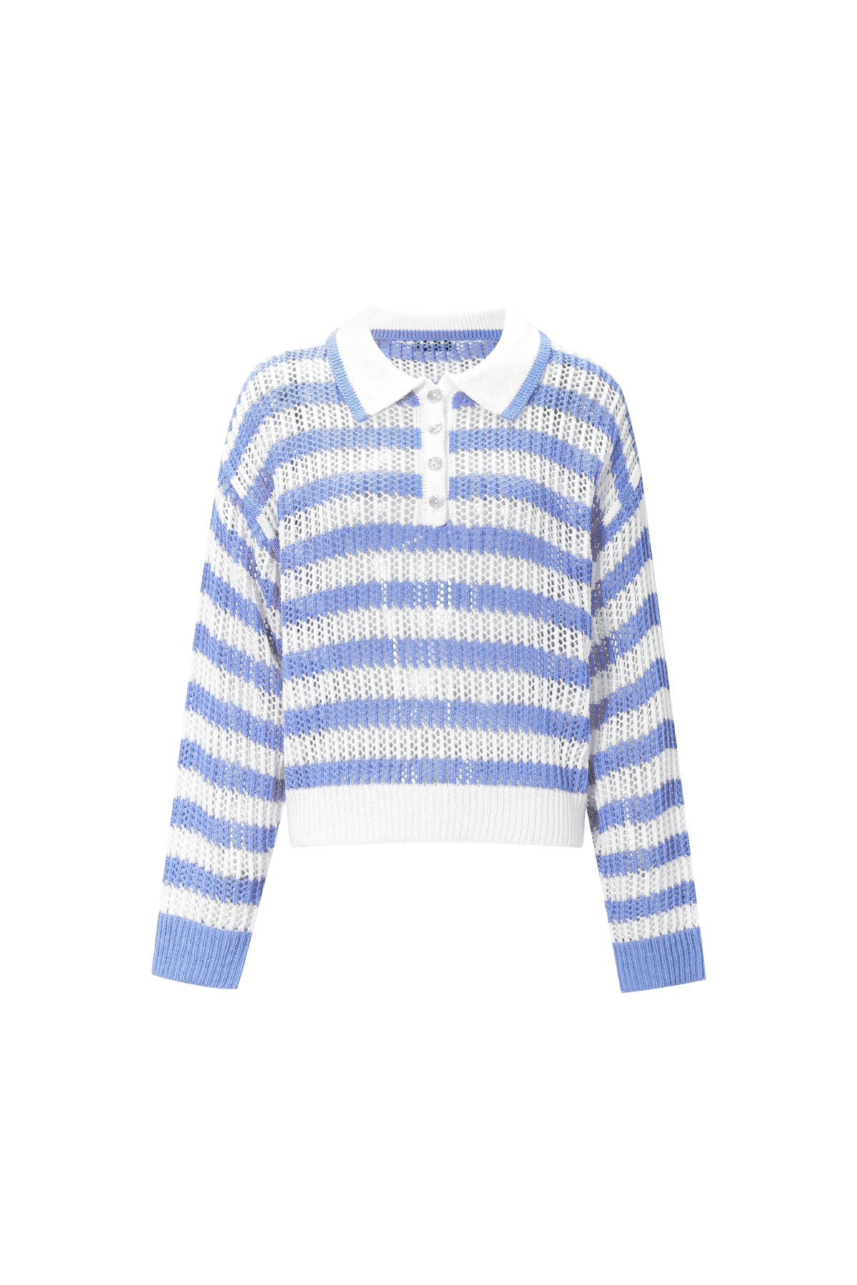 Dames gebreide polo top van polyester met strepen – productfoto 8