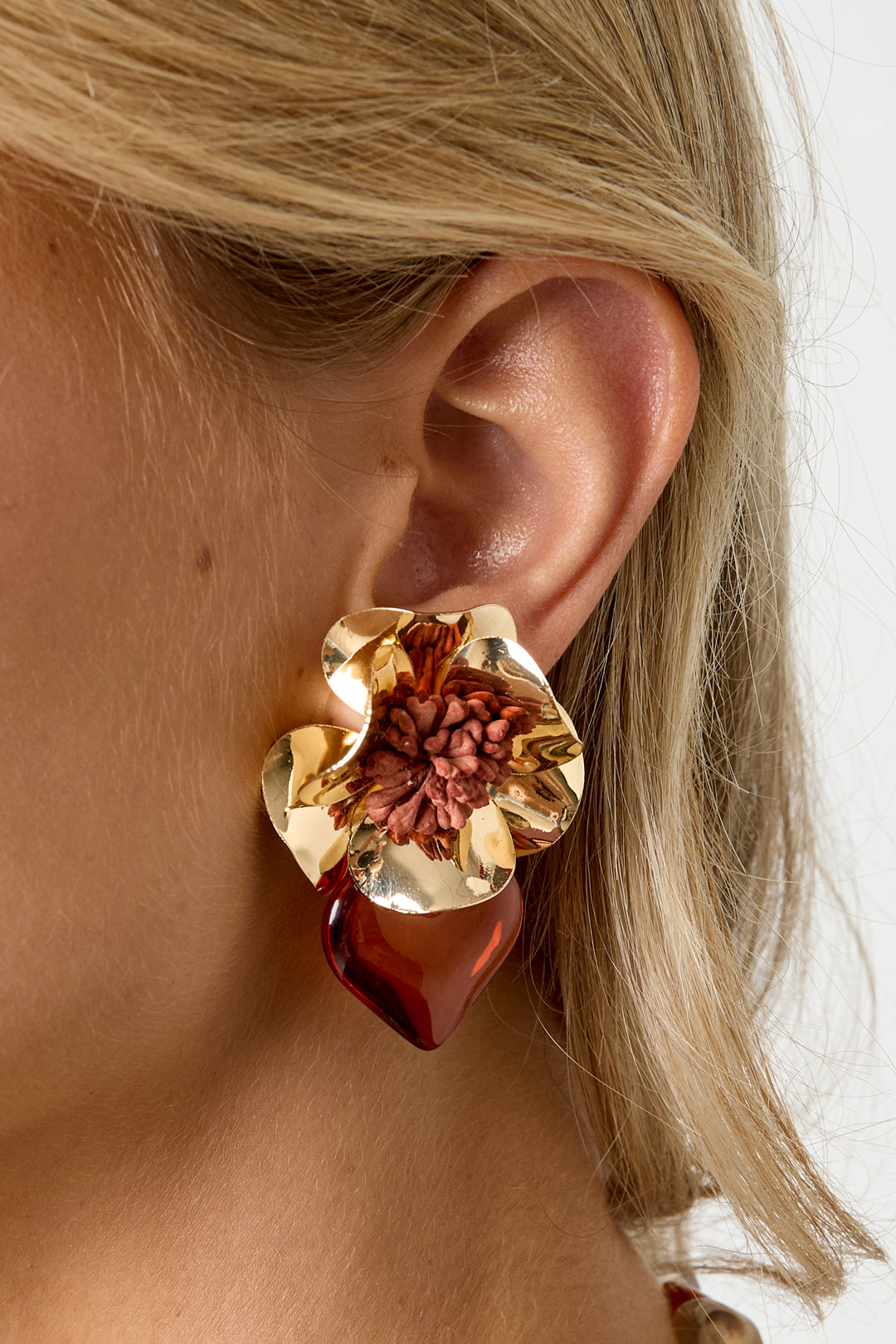 Boucles d'oreilles pendantes pour femmes en métal, résine, verre avec motif floral et en forme de cœur – plusieurs couleurs – photo 3