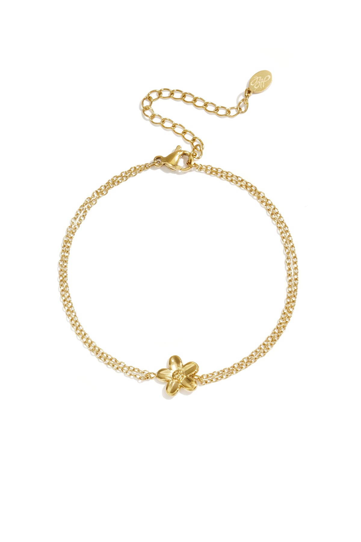 Armbandje met dubbele ketting en bloemetje