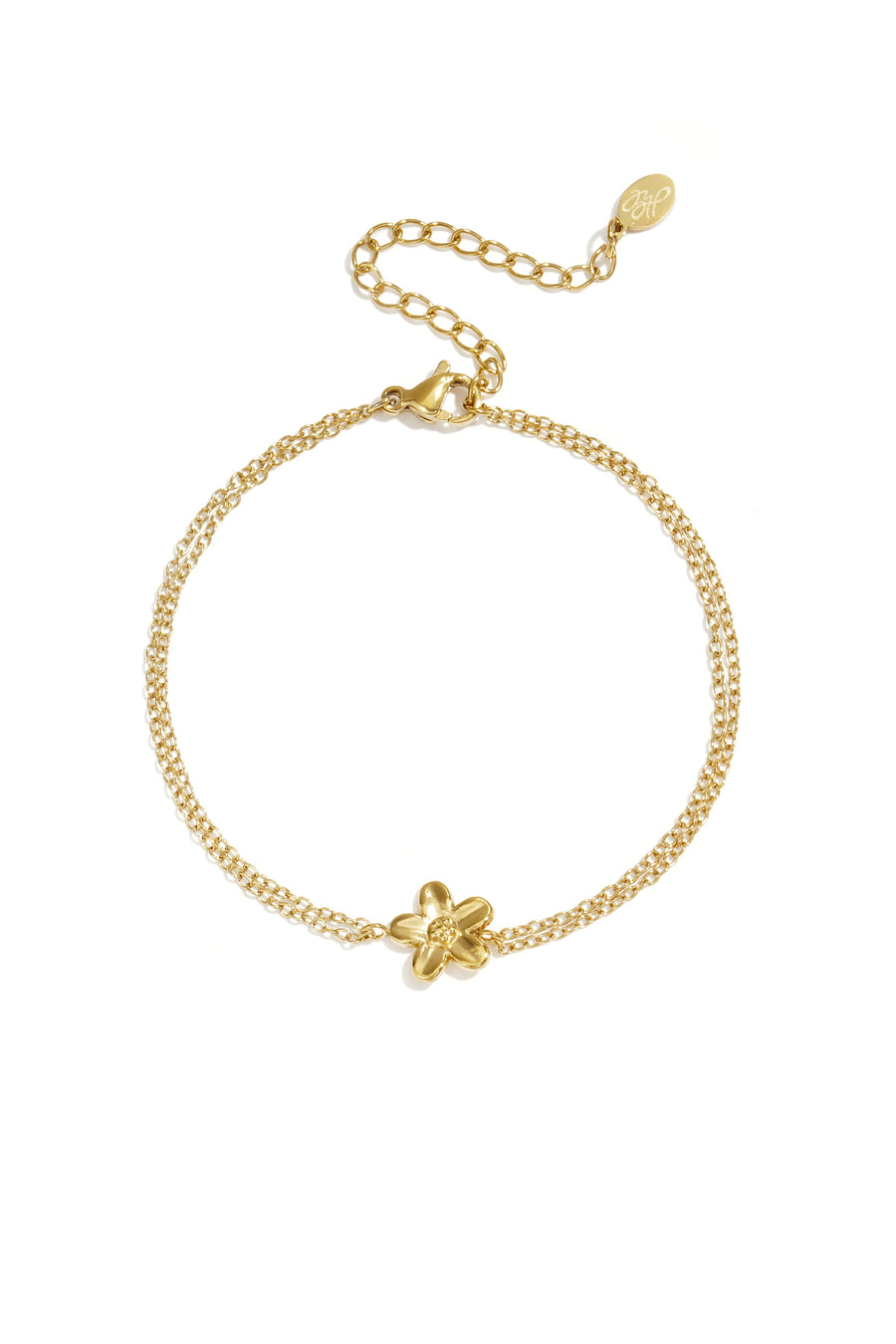 Armbandje met dubbele ketting en bloemetje